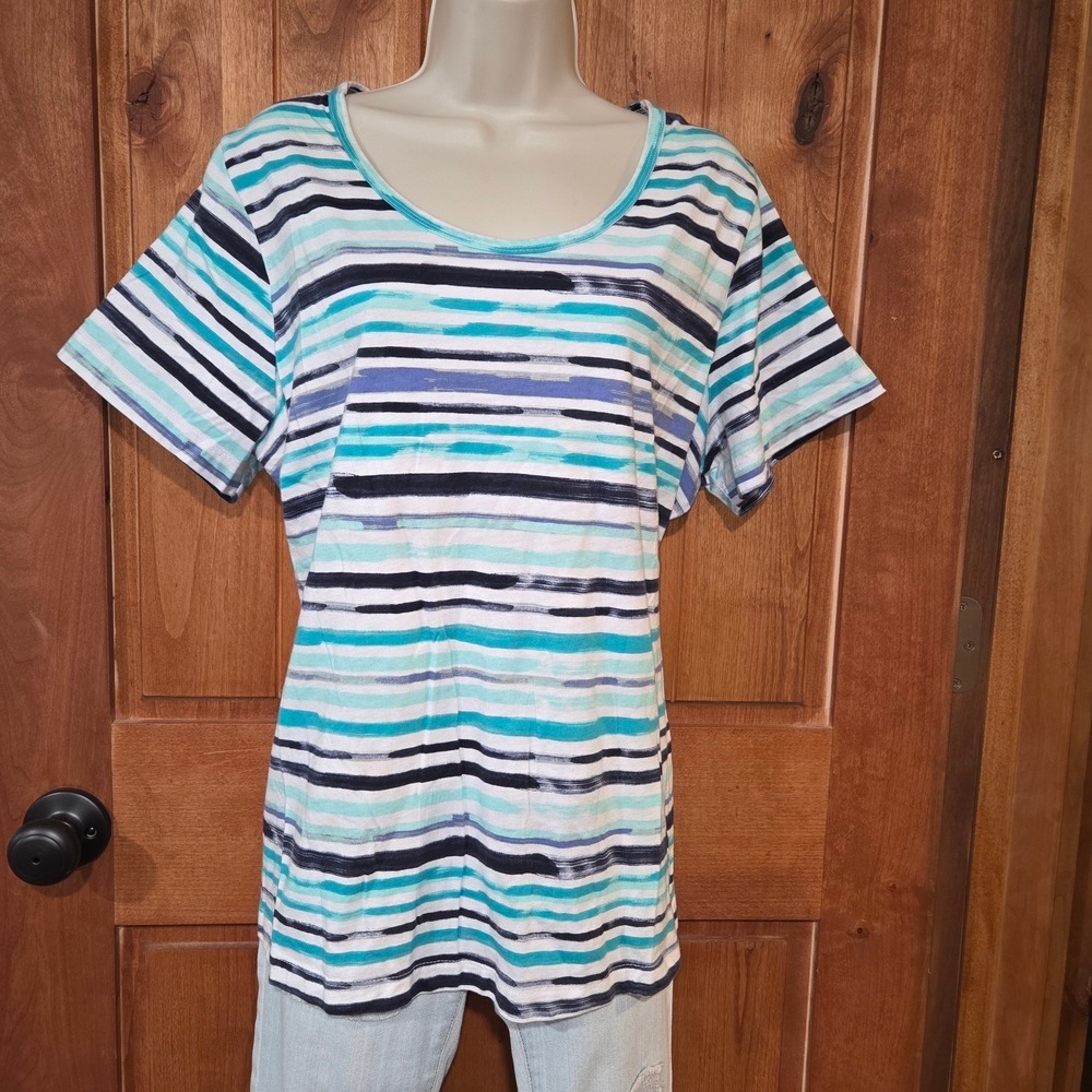 Woman Within Multicolor Striped Short Sleeve Tee
